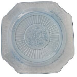 Anchor Hocking Mayfair Open Rose Blue Depression Glass Plate Square 1930s